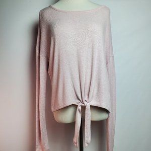 Crave Fame Juniors Modern Cozy Tie-Front Top Blouse Light Pink Soft Size XL